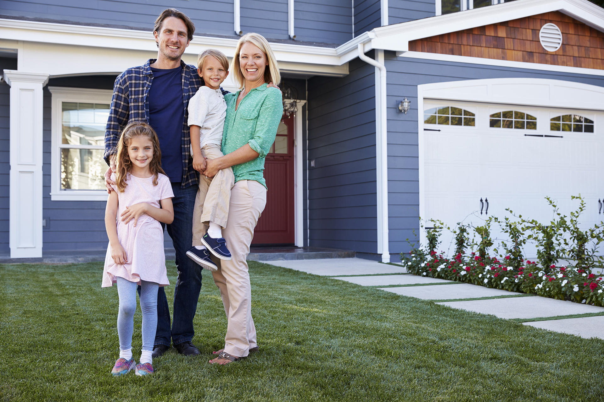 Family protected by homeowners insurance
